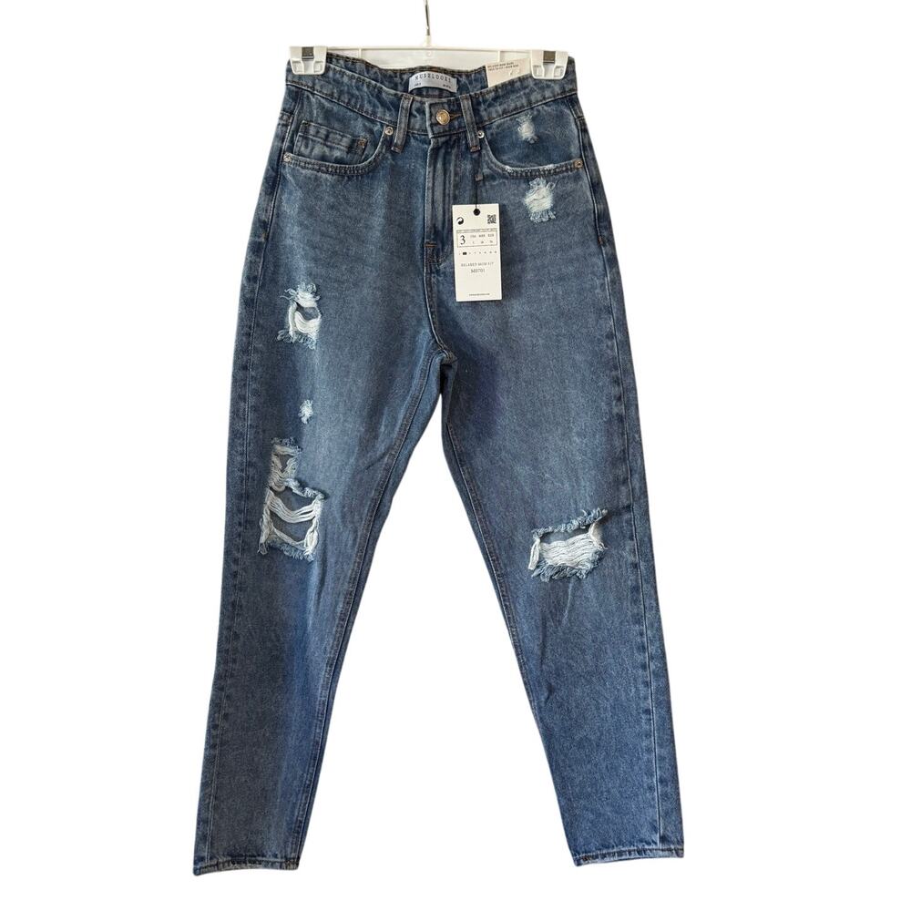 Muselooks Relaxed Fit Mom Jeans Ripped Distressed Jeans NWT Size 3 High Rise NEW